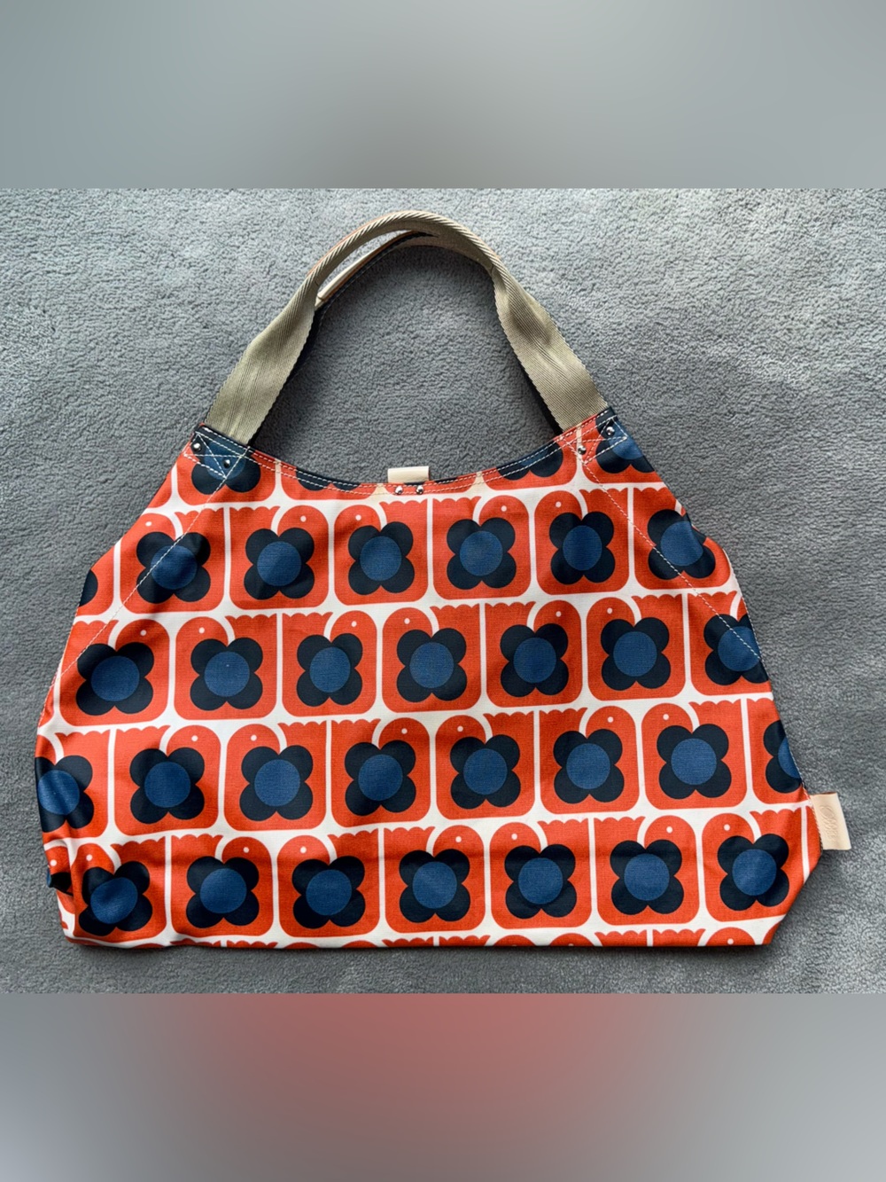 Orla Kiely Retro Lovebirds Orange/Blue Tote with  Waterproof Shell